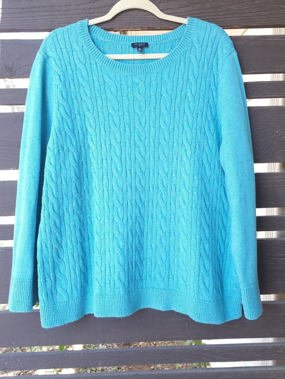 Talbots Cable Knit Sweater Plus Size 3x Cotton Crewneck Soft Blue Speckled